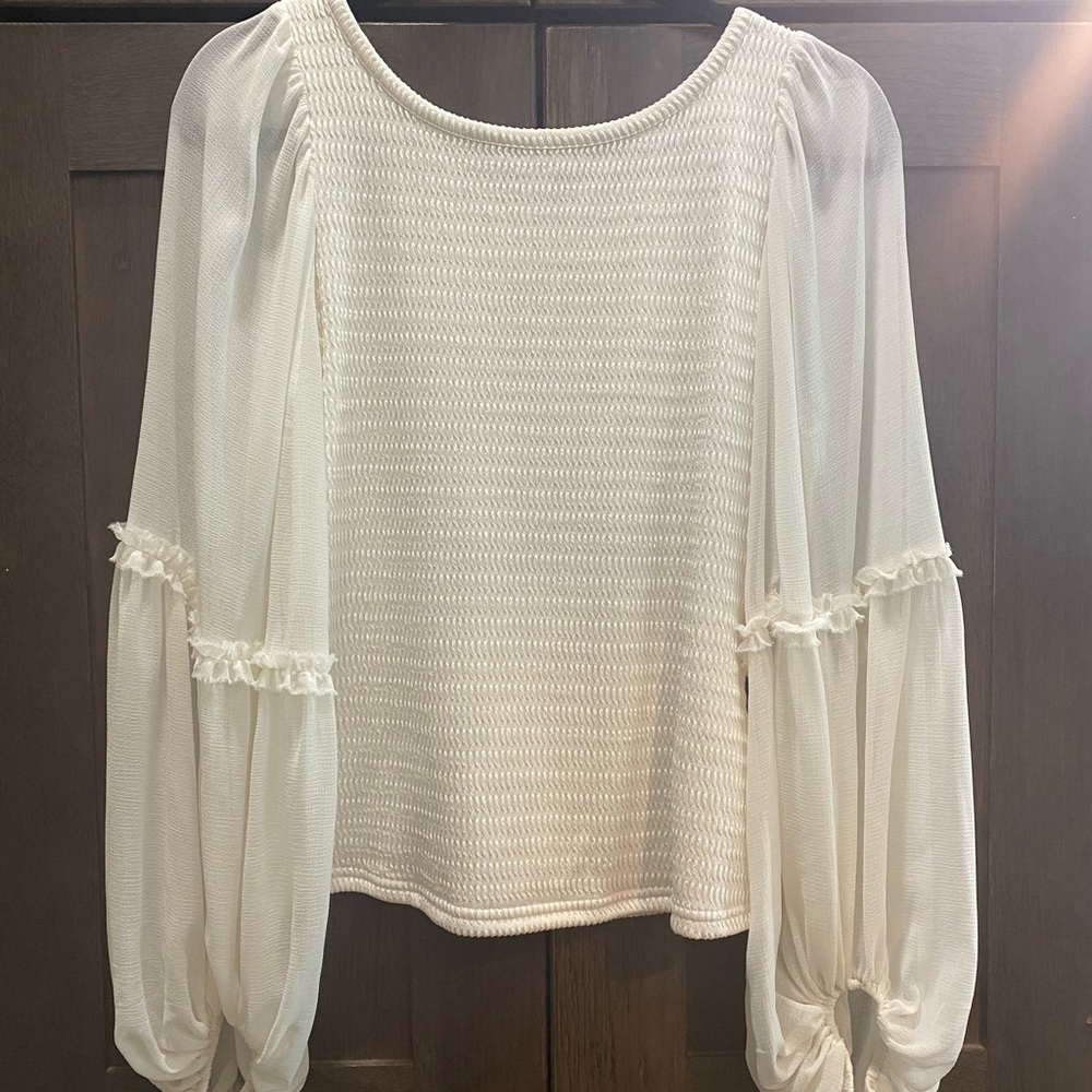 Anthropologie Cream Blouse with Ruffled Sleeves